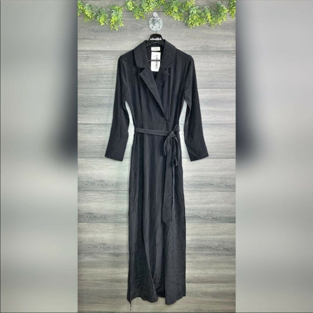 NWT L'AGENCE Black Silk Maxi Tie Waist Wrap Dress